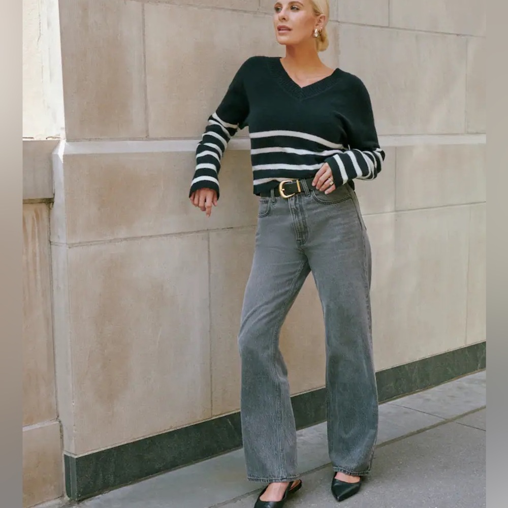 Abercrombie x Kathleen Post Curve Love High Rise Loose Jean Grey
